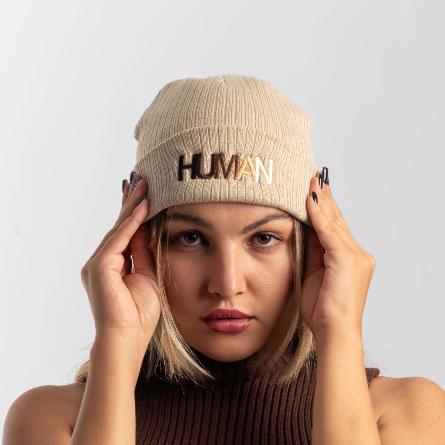 Human Embroidered Beanie 2 Human Embroidered Beanie - Image 2